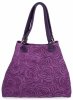 Modna Torebka Skórzana Shopper Bag Ciemno Fioletowa